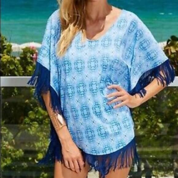 NEW Cabana Life Size Large  Top Cover Up SPF UPF Fringe - Picture 3 of 7